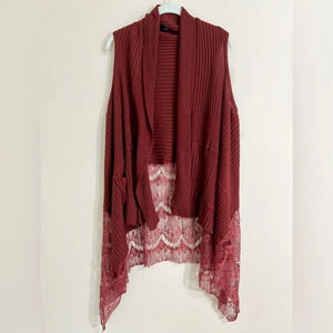 COCO +‎ CARMEN Women’s Bohemian Red Vest Embroidered Lace with Pockets One Size